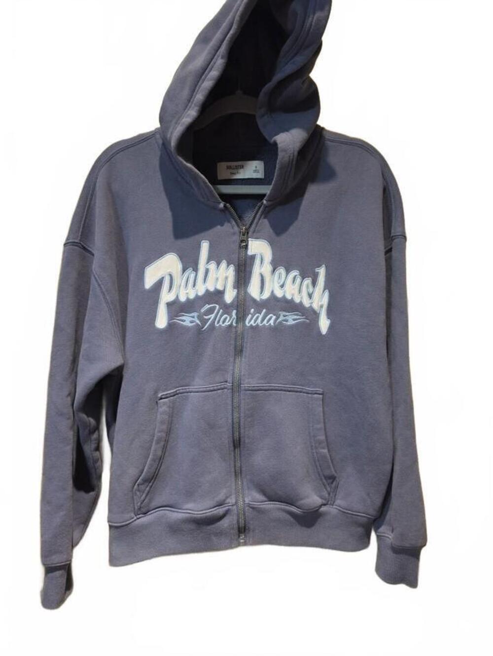 Hollister Men's Full Zip Palm Beach Hooded Fleece jacket w/ Pockets Blue Boxy S